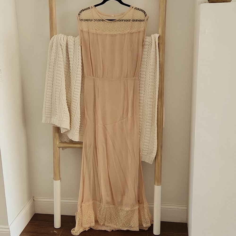 NWOT Anthropologie Floral Lace Sheer Dress with Slip Dress Size XS